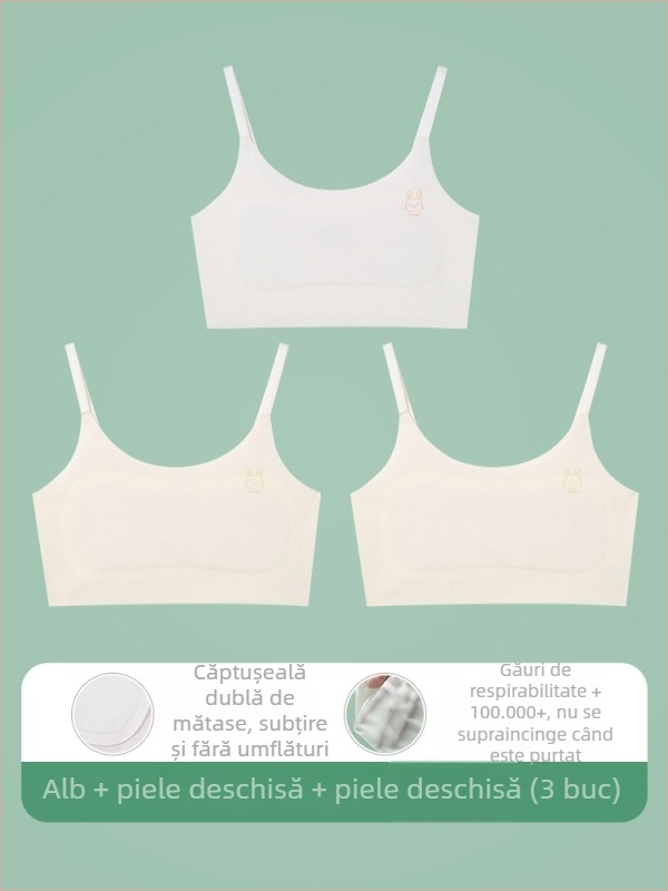 Sutien-vest pentru fete, 9–13 ani, material nailon, cupă ultra-subțire modelată cu bumbac, căptușeală din spandex 30–50%, bretele cu șnur
