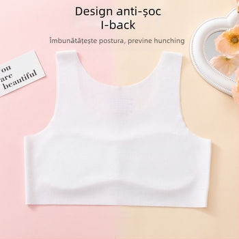 Bustier pentru fete, material ice-silk, cupe profilate ultra-subțiri, căptușeală din bumbac, bretele fixe dublu, respirație la spate