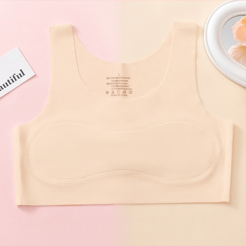 Bustier pentru fete, material ice-silk, cupe profilate ultra-subțiri, căptușeală din bumbac, bretele fixe dublu, respirație la spate