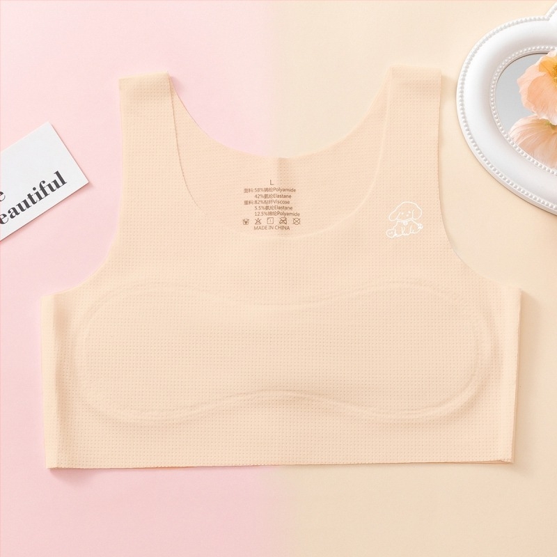 Bustier pentru fete, material ice-silk, cupe profilate ultra-subțiri, căptușeală din bumbac, bretele fixe dublu, respirație la spate