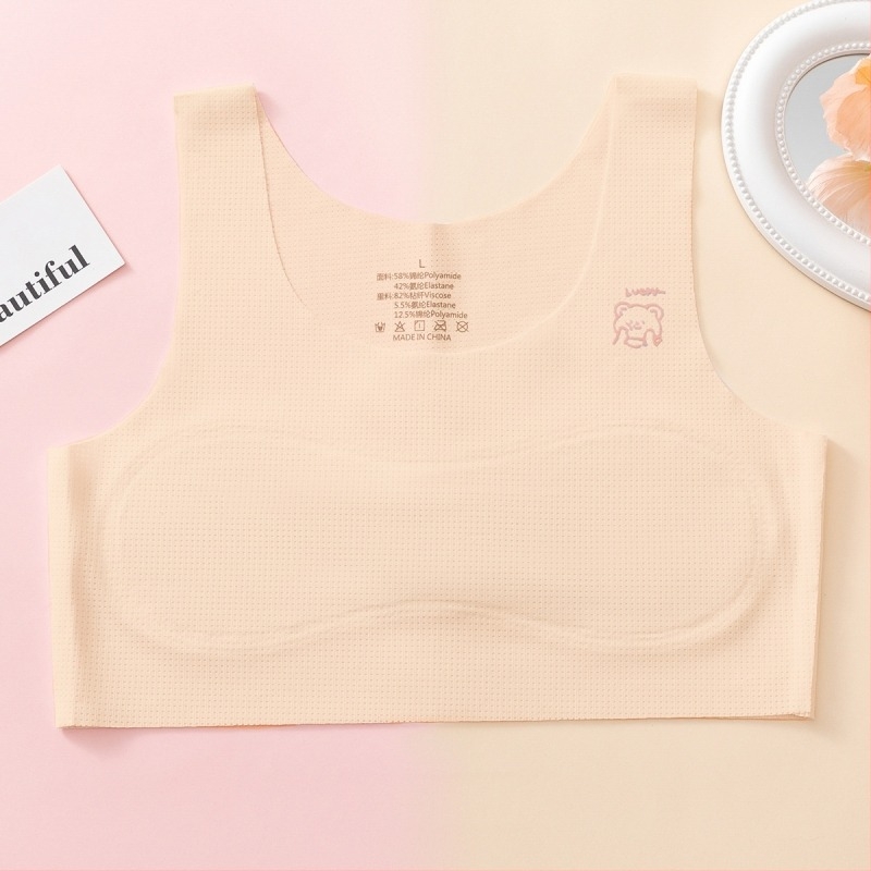 Bustier pentru fete, material ice-silk, cupe profilate ultra-subțiri, căptușeală din bumbac, bretele fixe dublu, respirație la spate