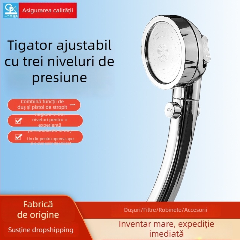 Pușcă de duș cu trei moduri, electroplacat, ABS, model XCC12, montaj direct, funcții: pulverizare, masaj, ploaie