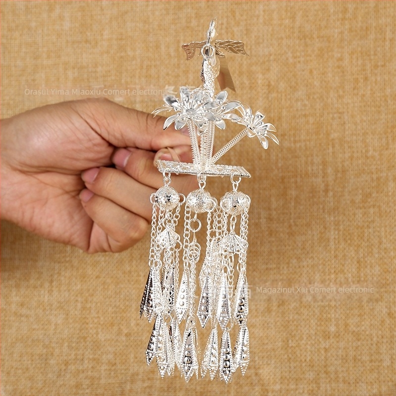 Ornament metalic pentru cap de la Miao Xiu, accesoriu feminin cu stil etnic și design geometric, lucrat manual