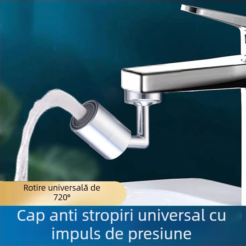 Cap de pulverizare pentru robinet de bucătărie, duză universală, extensie externă, rotație în formă de L de 720°, cupru cu placare electrolitică, montaj prin înșurubare, control cu un singur mâner