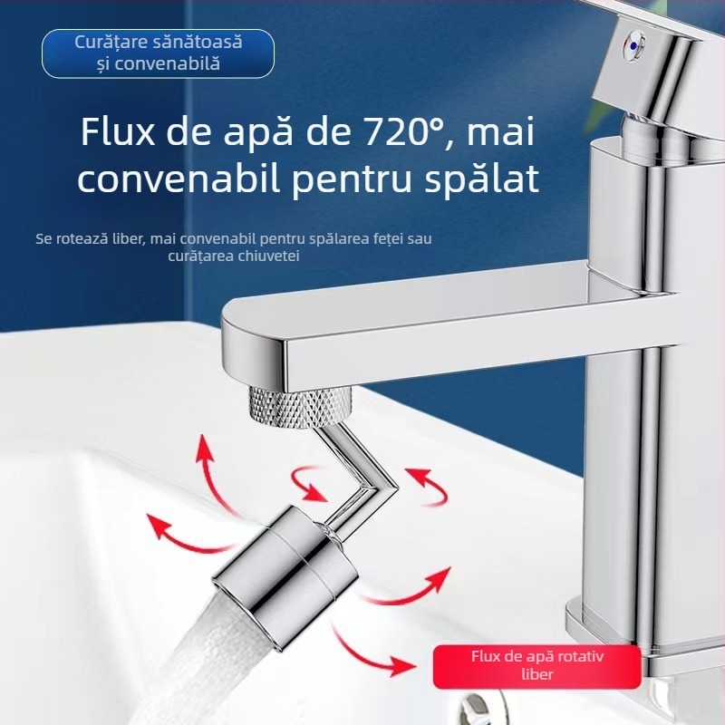 Cap de pulverizare pentru robinet de bucătărie, duză universală, extensie externă, rotație în formă de L de 720°, cupru cu placare electrolitică, montaj prin înșurubare, control cu un singur mâner