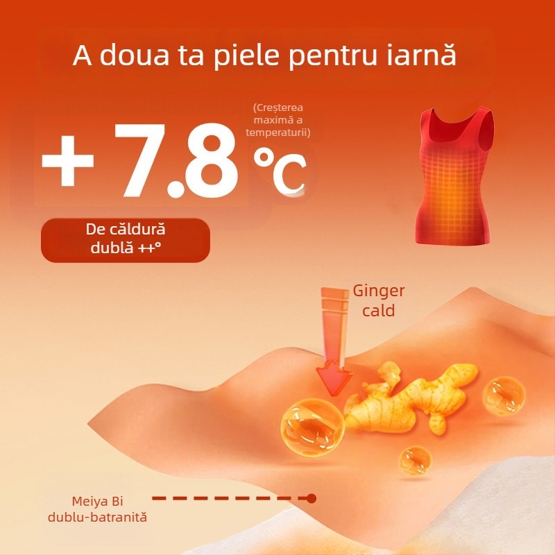 Vesta termică pentru femei, fără cusături, guler pătrat, dublu strat, cu velur, antibacteriană și antistat, menține căldura, material: fibră acrilică