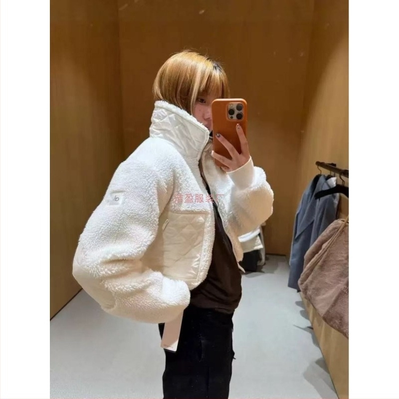 Jieying Jachetă scurtă pentru femei, exterior - amestec bumbac-kasmir (80-90% bumbac, cașmir sub 30%) - croială lejeră, groasă, casual cu guler înalt - Toamnă 2025