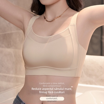 Sutien fără cusături cu cupă întreagă – ultra-subțire din nylon, cupe turnate subțiri, fără arc, bretele duble fixe, anti-prolapsiune