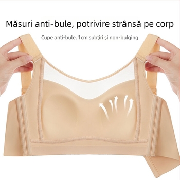 Sutien fără cusături cu cupă întreagă – ultra-subțire din nylon, cupe turnate subțiri, fără arc, bretele duble fixe, anti-prolapsiune