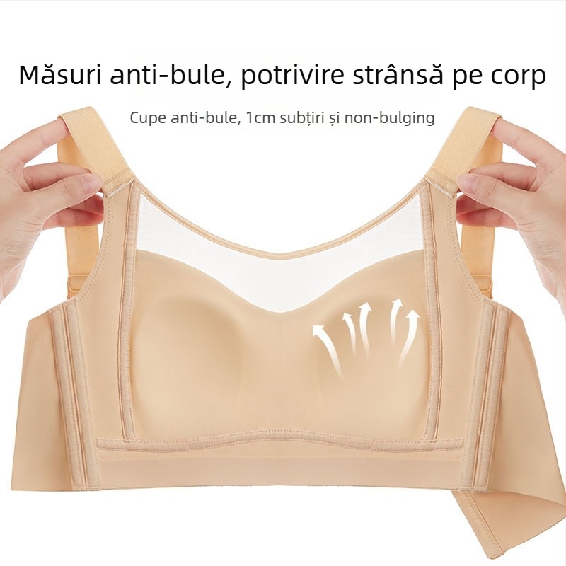 Sutien fără cusături cu cupă întreagă – ultra-subțire din nylon, cupe turnate subțiri, fără arc, bretele duble fixe, anti-prolapsiune