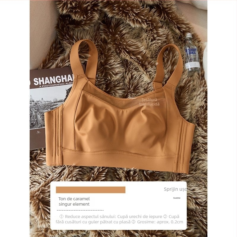 Sutien fără cusături cu cupă întreagă – ultra-subțire din nylon, cupe turnate subțiri, fără arc, bretele duble fixe, anti-prolapsiune