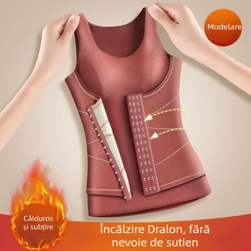 Vesta caldă din fleece dublu pe ambele fețe, cu cupe integrate pentru bust, pulover, model de conturare a corpului, 80–90% poliester