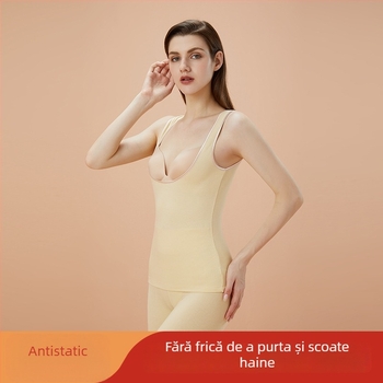 Vestă termică de alăptat pentru femei, căptușită cu fleece, cu sutien încorporat și pernă pentru sân, fără cusături, glugă, material acrilic