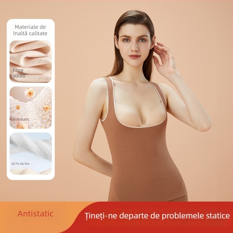 Vestă termică de alăptat pentru femei, căptușită cu fleece, cu sutien încorporat și pernă pentru sân, fără cusături, glugă, material acrilic