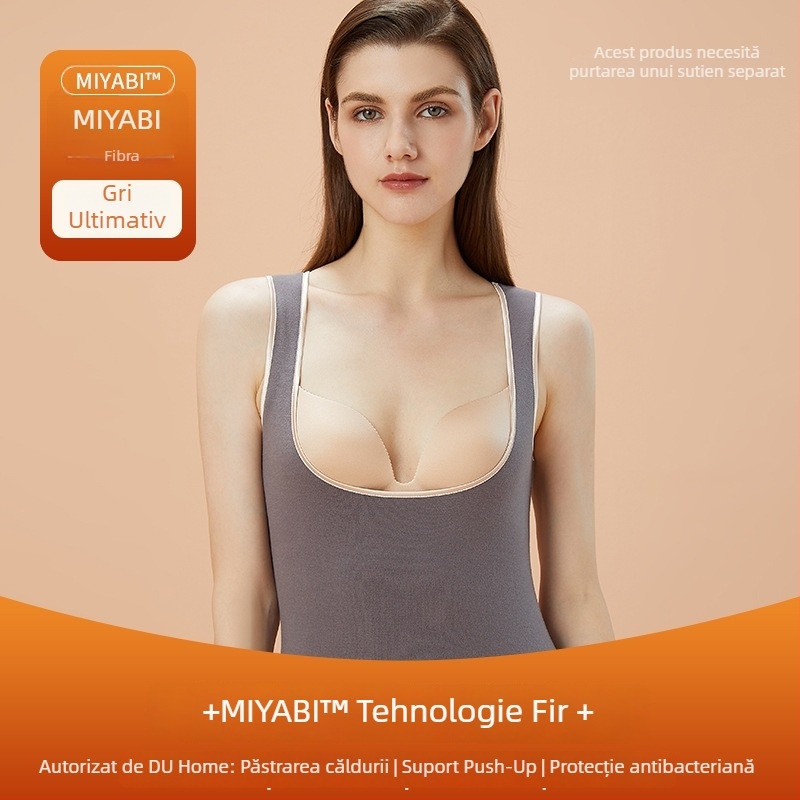 Vestă termică de alăptat pentru femei, căptușită cu fleece, cu sutien încorporat și pernă pentru sân, fără cusături, glugă, material acrilic