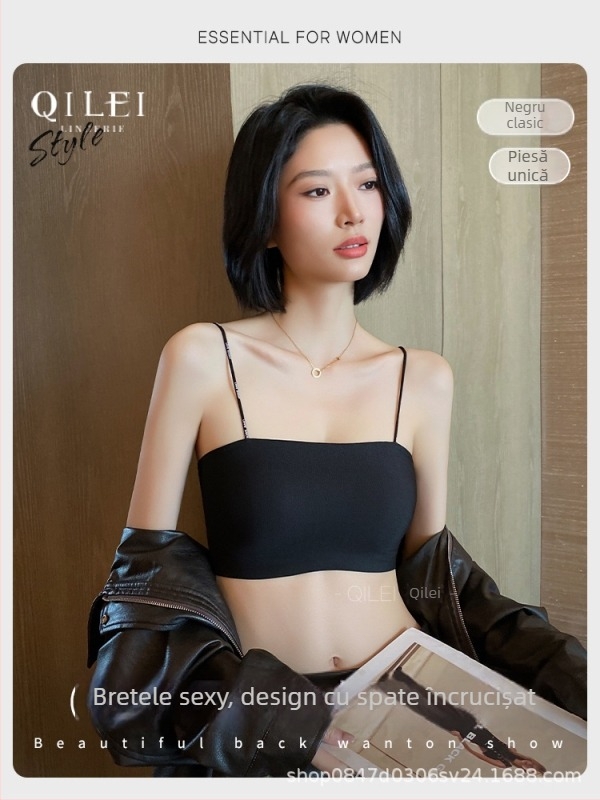 Bustier-top sutien cupe subțiri modelate, cupă completă, fără arcuri metalice, bretele fixe duble, material nylon