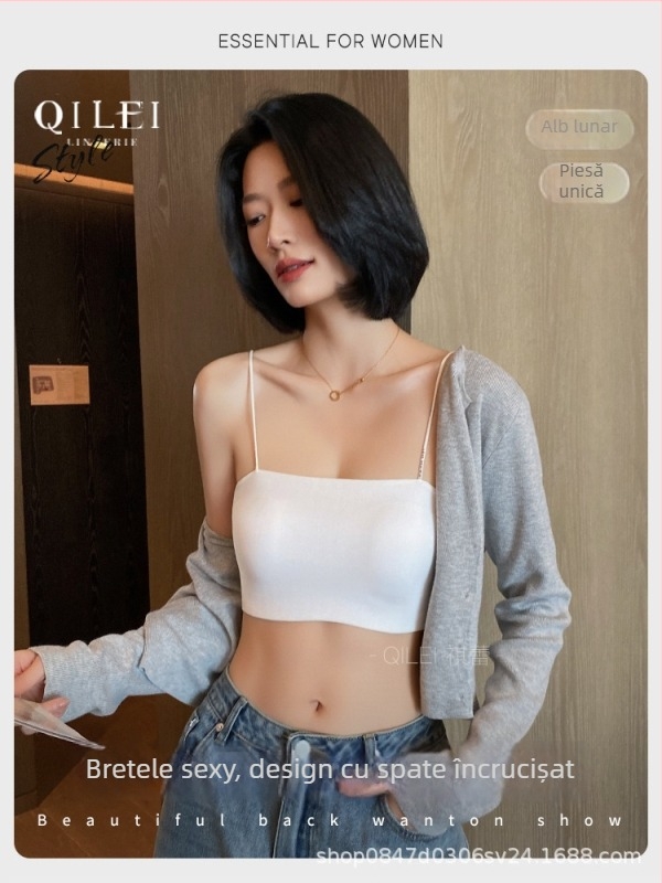 Bustier-top sutien cupe subțiri modelate, cupă completă, fără arcuri metalice, bretele fixe duble, material nylon