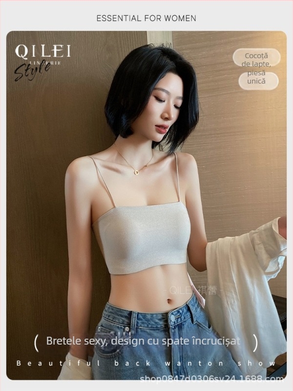 Bustier-top sutien cupe subțiri modelate, cupă completă, fără arcuri metalice, bretele fixe duble, material nylon
