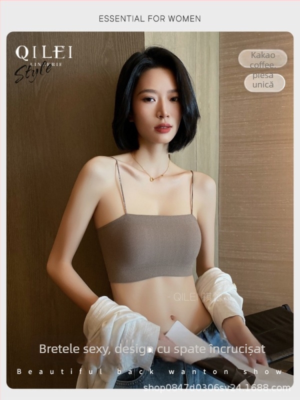 Bustier-top sutien cupe subțiri modelate, cupă completă, fără arcuri metalice, bretele fixe duble, material nylon