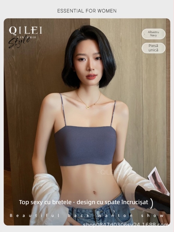 Bustier-top sutien cupe subțiri modelate, cupă completă, fără arcuri metalice, bretele fixe duble, material nylon