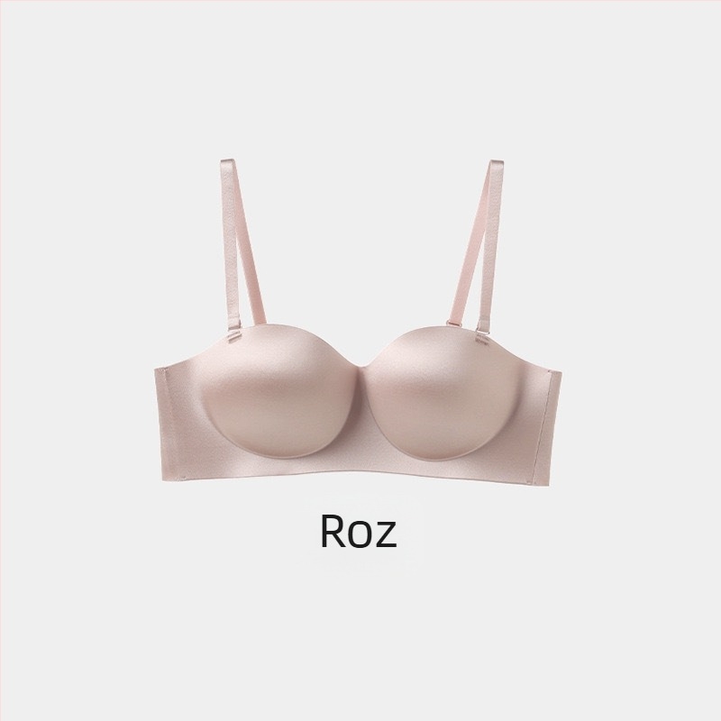 Sutien wireless din satin lucios, fără cusături, cu susținere laterală, fără bretele, închidere la spate cu patru cârlige, material nylon