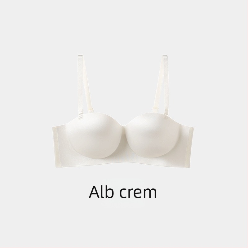 Sutien wireless din satin lucios, fără cusături, cu susținere laterală, fără bretele, închidere la spate cu patru cârlige, material nylon