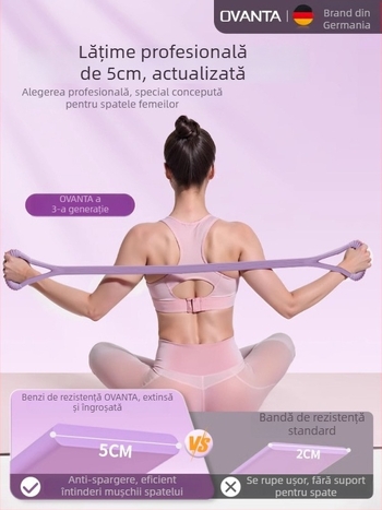 Figure-8 Bandă de rezistență din silicon – Ovanda Pull Exerciser, antrenament pentru spate, deschidere pentru umeri, bandă elastică pentru yoga acasă