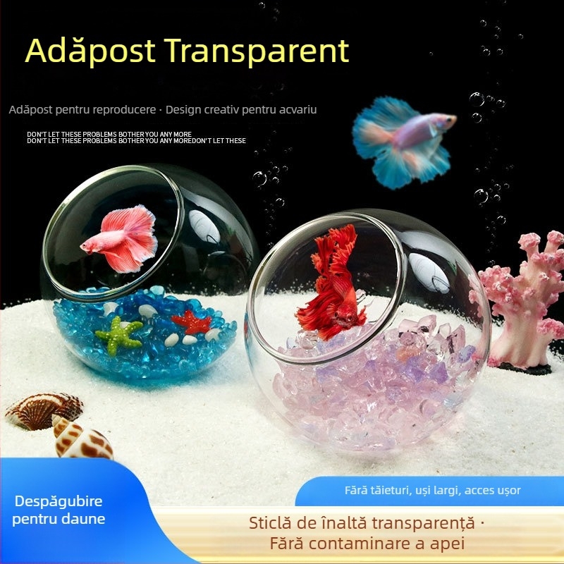 Set decor pentru peisaj acvariu — sticlă; formă circulară; vizualizare și ascundere; accesorii pentru acvariu