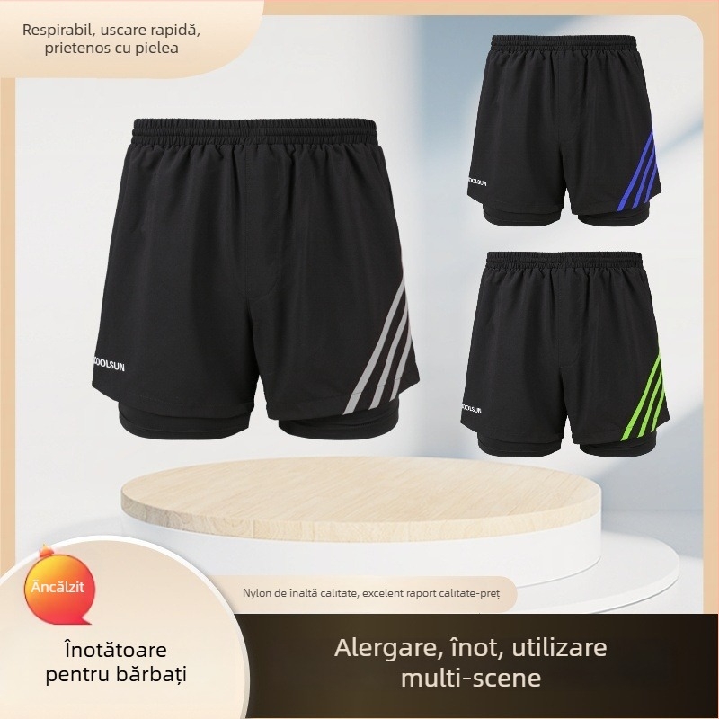 Slip de baie pentru bărbați, protecție UV în dublu strat, model în dungi, nylon/spandex 82/18, căptușeală poliester