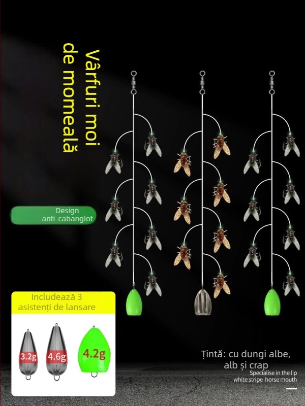 Set cârlige din sârmă pentru muște, 16 cârlige, anti-încurcare, Caddis