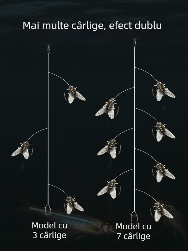 Set cârlige din sârmă pentru muște, 16 cârlige, anti-încurcare, Caddis