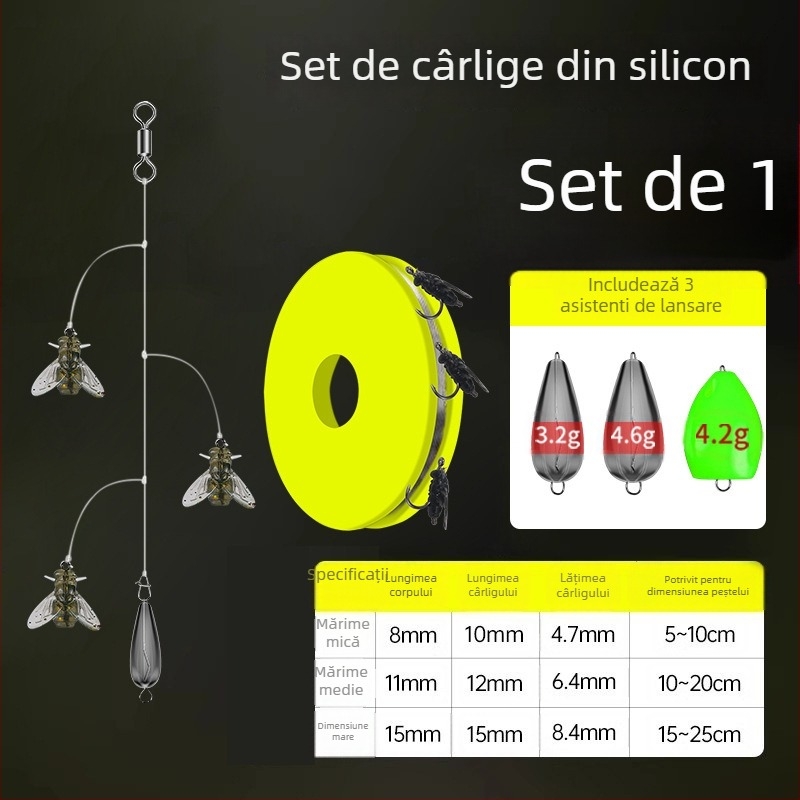 Set cârlige din sârmă pentru muște, 16 cârlige, anti-încurcare, Caddis