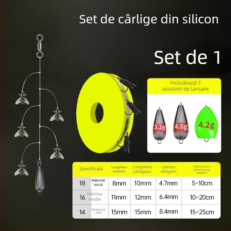 Set cârlige din sârmă pentru muște, 16 cârlige, anti-încurcare, Caddis