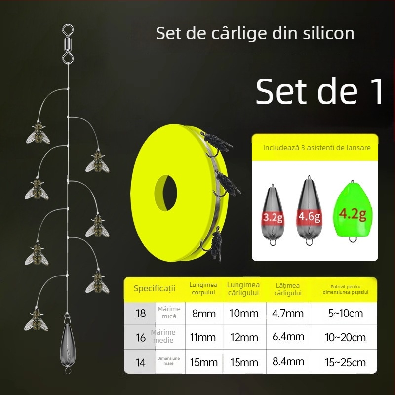 Set cârlige din sârmă pentru muște, 16 cârlige, anti-încurcare, Caddis