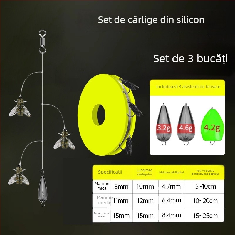 Set cârlige din sârmă pentru muște, 16 cârlige, anti-încurcare, Caddis