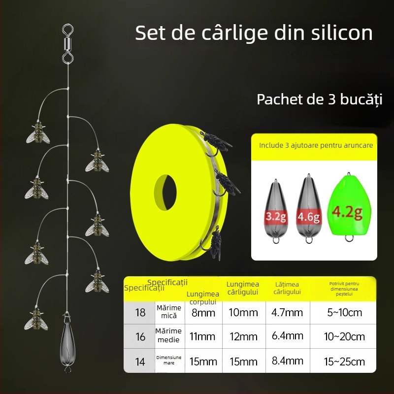 Set cârlige din sârmă pentru muște, 16 cârlige, anti-încurcare, Caddis
