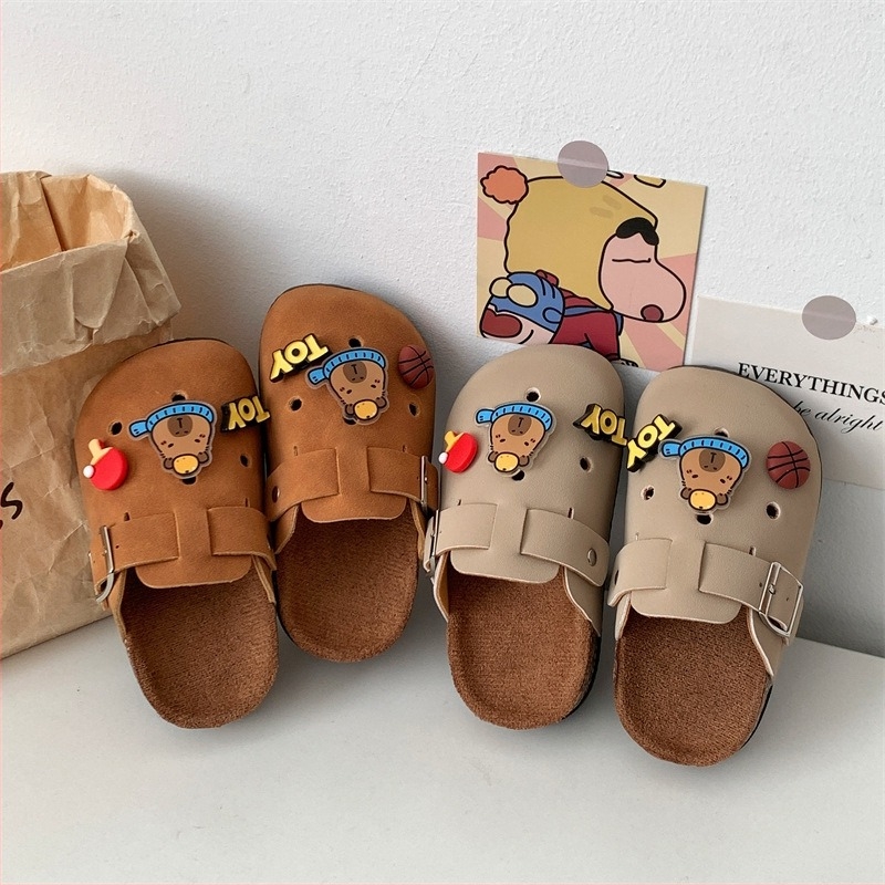 Sandale pentru copii în stil Birkenstock, model cartoon, partea superioară din piele artificială, talpă din cauciuc, vârf întărit, talpă groasă, pentru 4–6 ani, primăvară 2025