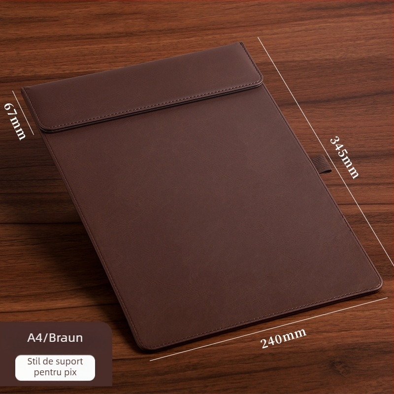 Mapă magnetică din piele cu clemă A4, placă de 5 mm și imprimare logo – personalizabilă