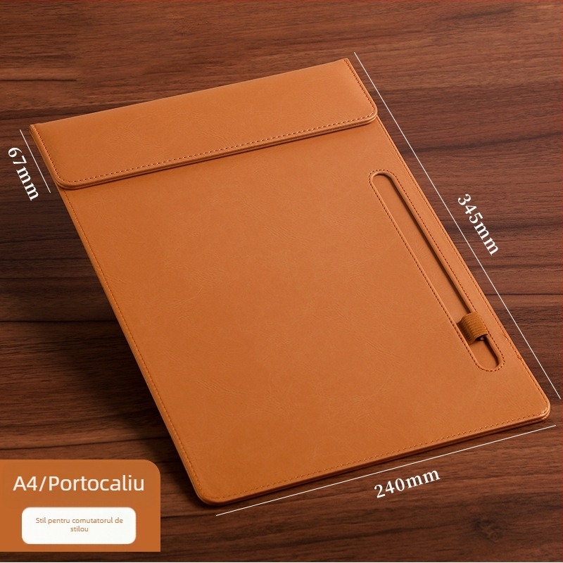 Mapă magnetică din piele cu clemă A4, placă de 5 mm și imprimare logo – personalizabilă