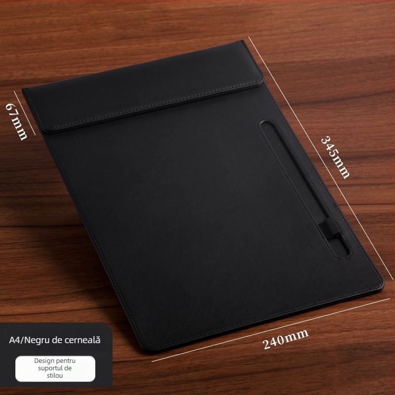 Mapă magnetică din piele cu clemă A4, placă de 5 mm și imprimare logo – personalizabilă