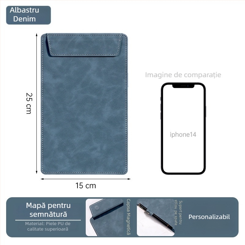 Mapă magnetică din piele cu clemă A4, placă de 5 mm și imprimare logo – personalizabilă