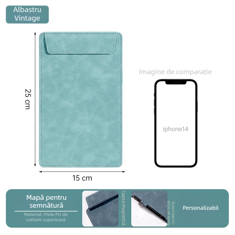 Mapă magnetică din piele cu clemă A4, placă de 5 mm și imprimare logo – personalizabilă