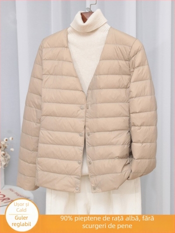 Geacă de puf pentru femei, croială slim-fit, material: nylon, umplutură: puf de rață alb, conținut puf 50%, guler cu margine tip wood-ear edge