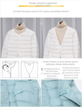 Geacă de puf pentru femei, croială slim-fit, material: nylon, umplutură: puf de rață alb, conținut puf 50%, guler cu margine tip wood-ear edge