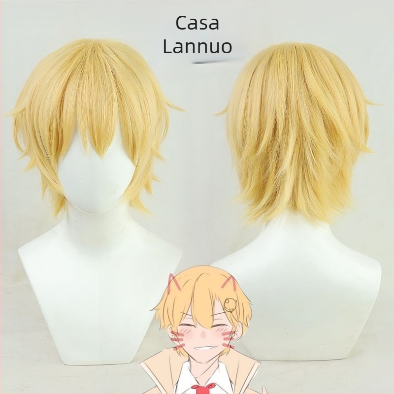 Perucă cosplay Watson Amelia Vtuber, fibre rezistente la temperaturi înalte, lungime medie-lungă, nerecomandată vopsire la temperaturi înalte