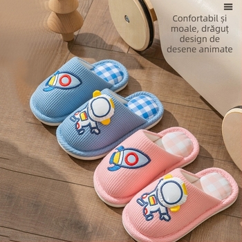 Sandale pentru copii din in (model Cartoon, pentru 7–12 ani, talpă PVC)