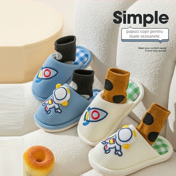 Sandale pentru copii din in (model Cartoon, pentru 7–12 ani, talpă PVC)