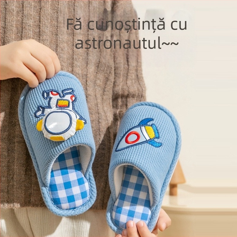 Sandale pentru copii din in (model Cartoon, pentru 7–12 ani, talpă PVC)