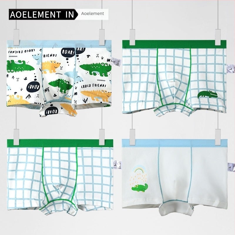 Boxeri din bumbac pentru băieți, cu imprimeu desen animat – lenjerie de vară moale, 95% bumbac, pentru 3–8 ani