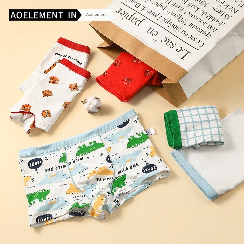 Boxeri din bumbac pentru băieți, cu imprimeu desen animat – lenjerie de vară moale, 95% bumbac, pentru 3–8 ani